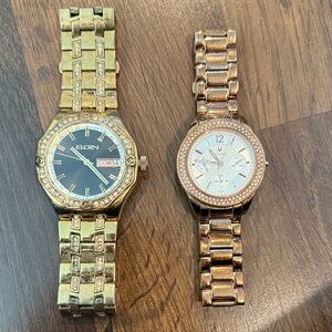 Two Watch Lot - Elgin Gold-Tone Stone Accented and Bulova Stainless Steel Watch